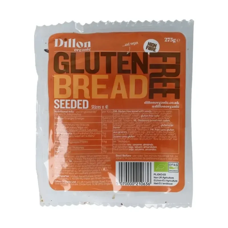 Dillon Organic Sliced bread seeded glutenvrij biologisch demeter 275 gram