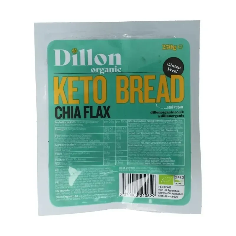 Dillon Organic Keto brood chia flax glutenvrij biologisch demeter 250 gram