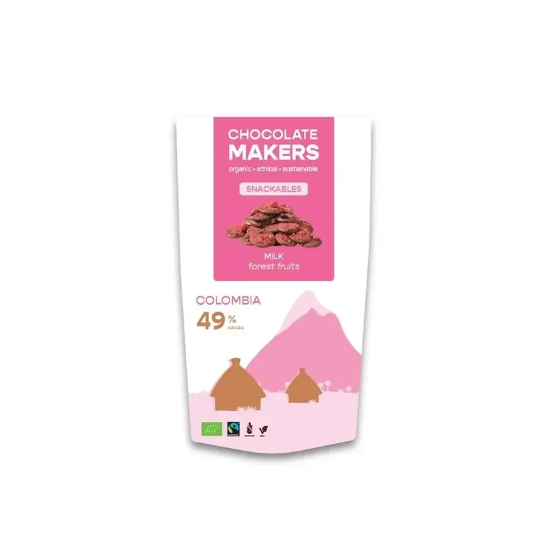 Chocolatemakers Snackable melk 49% met bosvruchten biologisch 100 gram