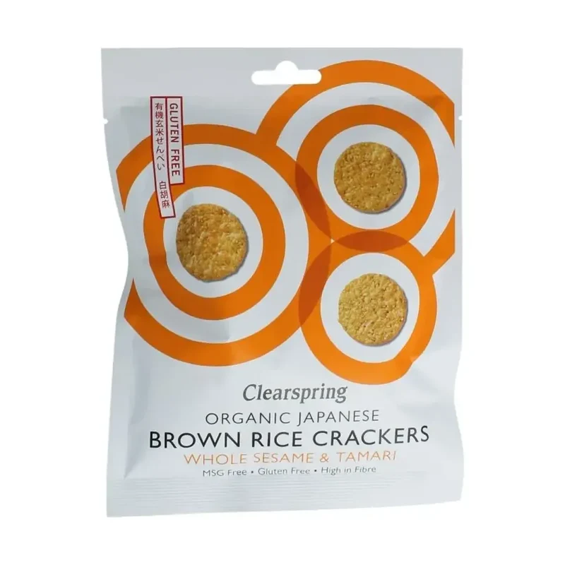 Clearspring Bruine rijstcracker met sesam & tamari biologisch 40 gram