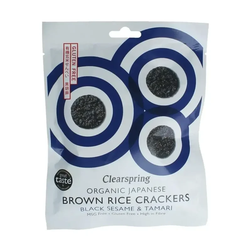 Clearspring Bruine rijst crackers zwarte sesam & tamari biologisch 40 gram