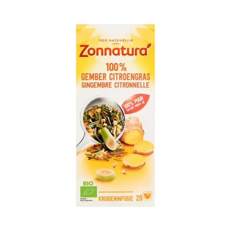 Zonnatura Gember citroengras thee 20 zakjes