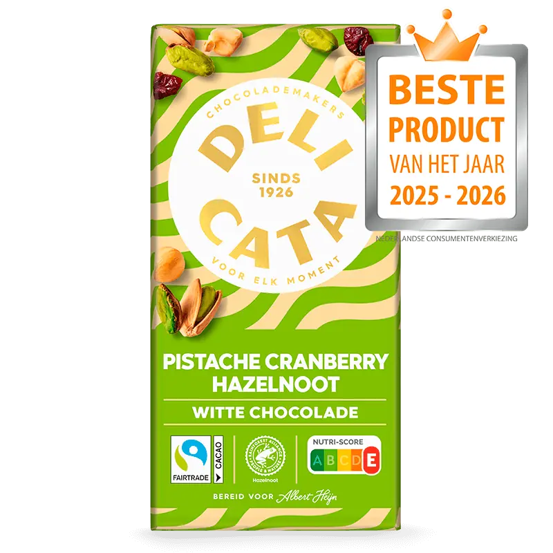Delicata Reep witte chocolade pistache cranberry