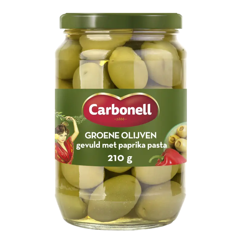 Carbonell Groene olijven gevuld met paprikapasta