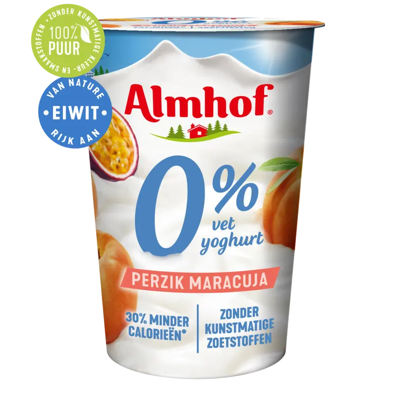 Almhof 0% vet yoghurt perzik-maracuja