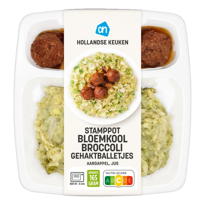 Stamppot bloemkool-broccoli gehaktbal