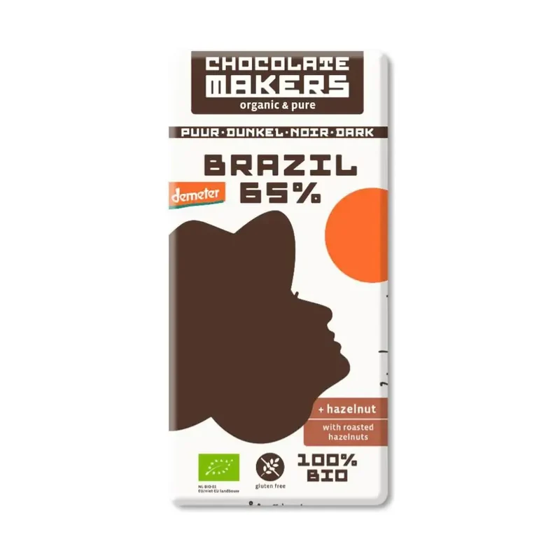Chocolatemakers Brazil hazelnoot 65% puur demeter bio 80 gram