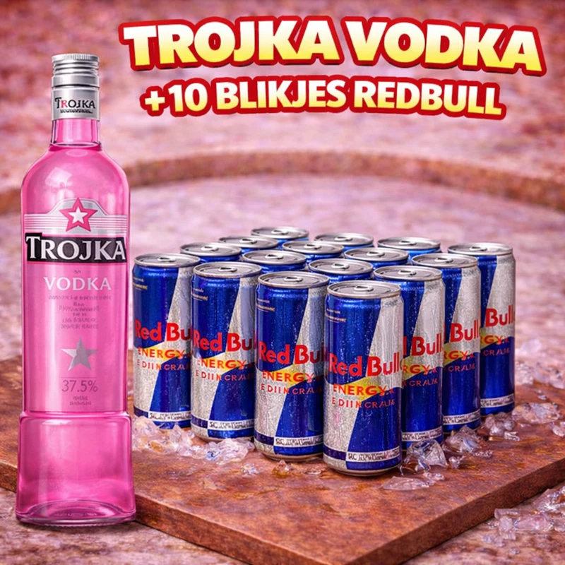*1 FLES TROJKA + 10 BLIKJES REDBULL