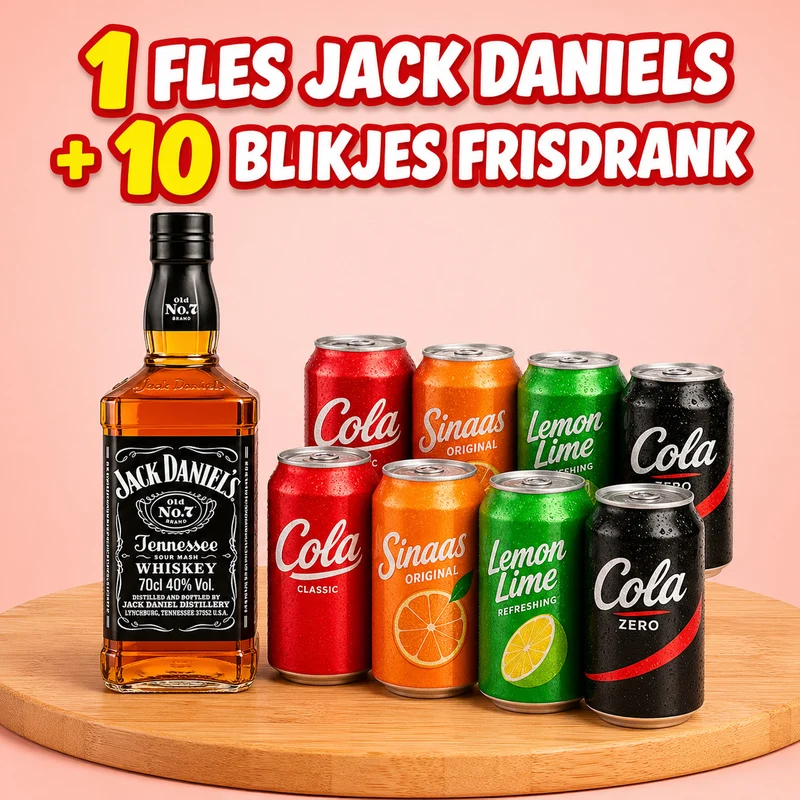 *1 FLES JACK DANIELS + 10 BLIKJES FRIS