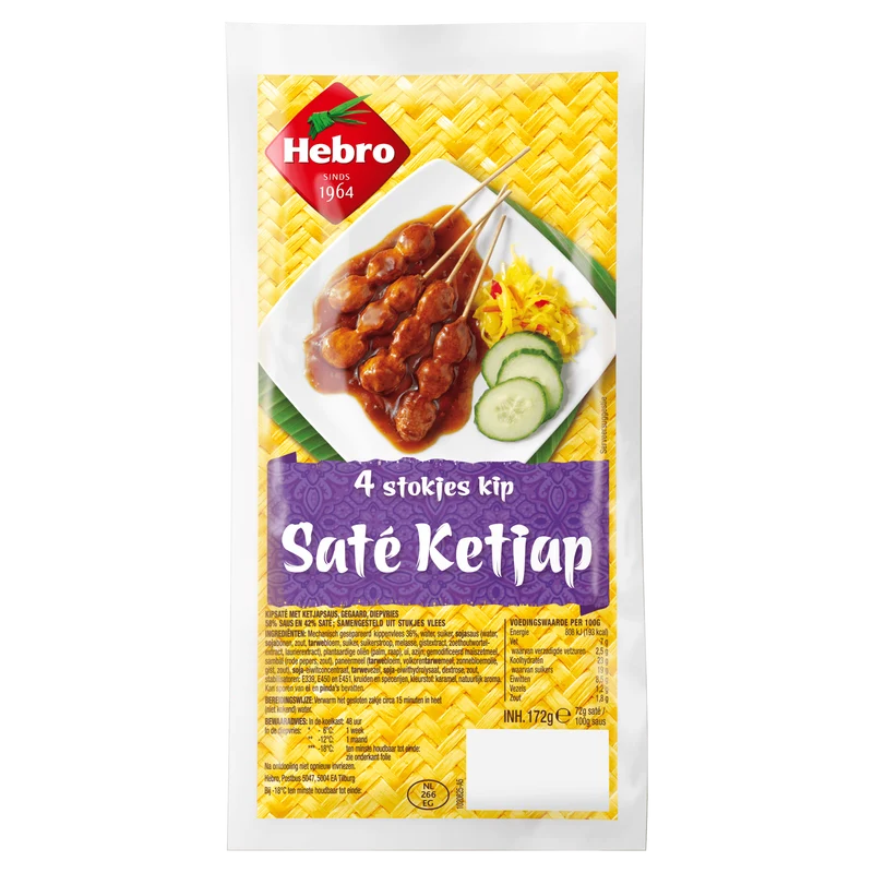Hebro 4 Stokjes Kip Saté Ketjap