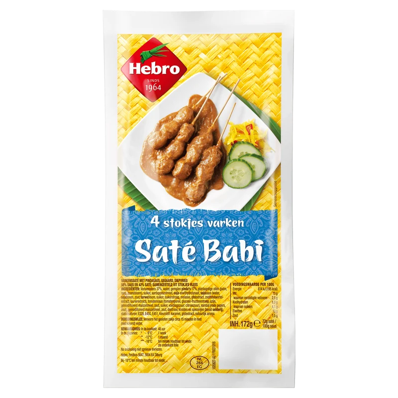 Hebro 4 Stokjes Varkensaté Babi