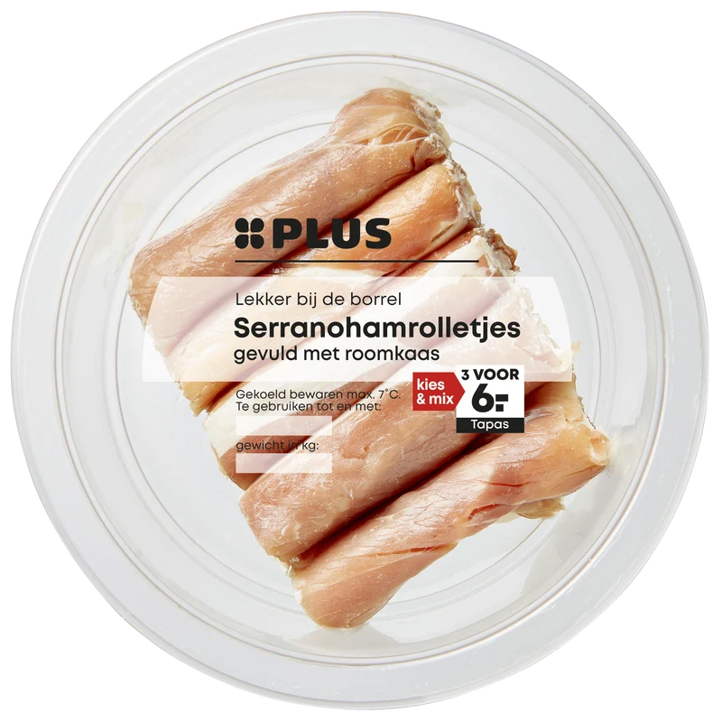 Serranohamrolletjes gevuld roomkaas
