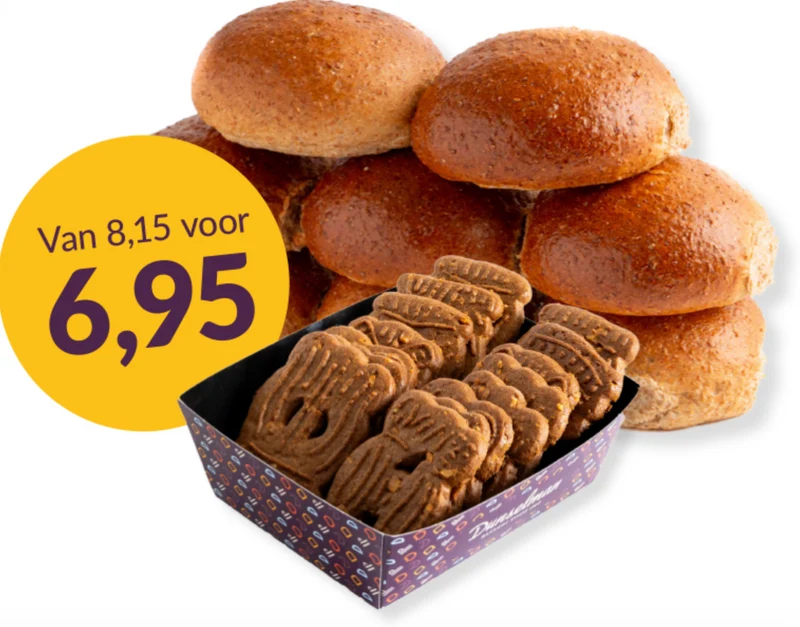 Combi-deal: Volkoren- of witte bollen (8 stuks) en amandelspeculaasjes
