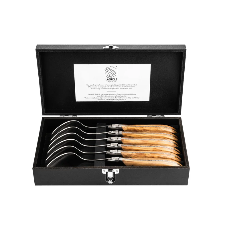 Luxury Line lepels olijfhout in luxe kist (set van 6)