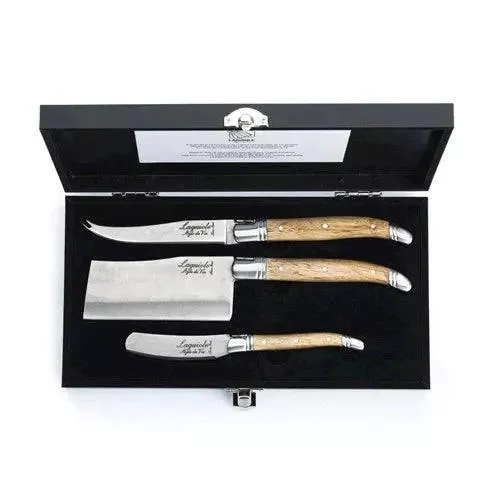 Luxury Line kaasmessenset eikenhout Stonewash in luxe kist (set van 3)