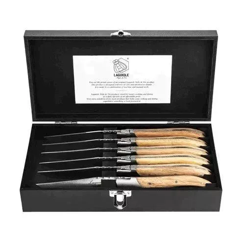 Luxury Line steakmessen eikenhout Stonewash in luxe kist (set van 6)