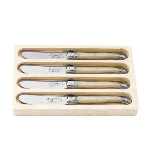 Premium Line botermessen parelmoer in houten tray (set van 4)