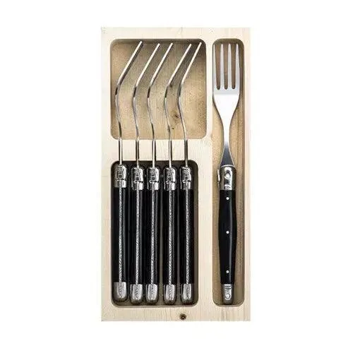 Premium Line vorken zwart in houten tray (set van 6)