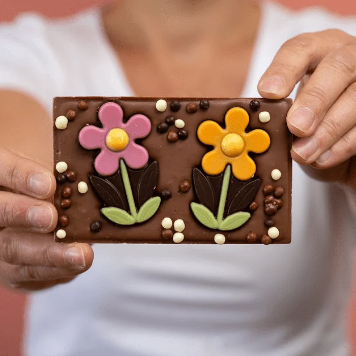 Bloemen chocoladereep per post.