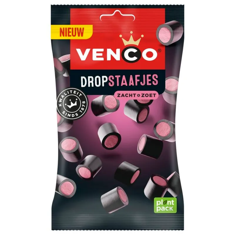 VENCO DROPSTAAFJES AARDBEIENSMAAK ZACHT ZOET
