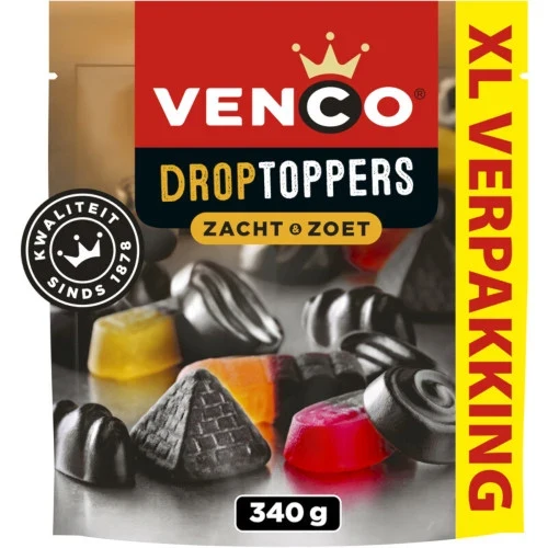 VENCO DROPTOPPERS ZACHT EN ZOET XXL 340 GR.