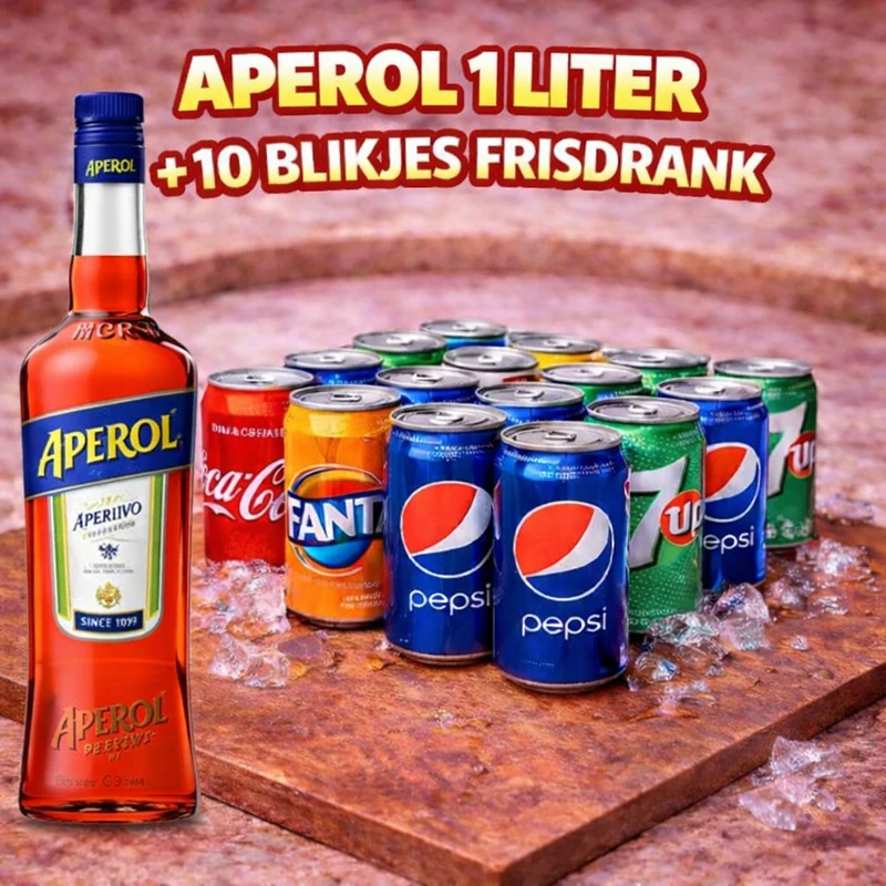 APEROL 1 LTR + 10 BLIKJES FRIS