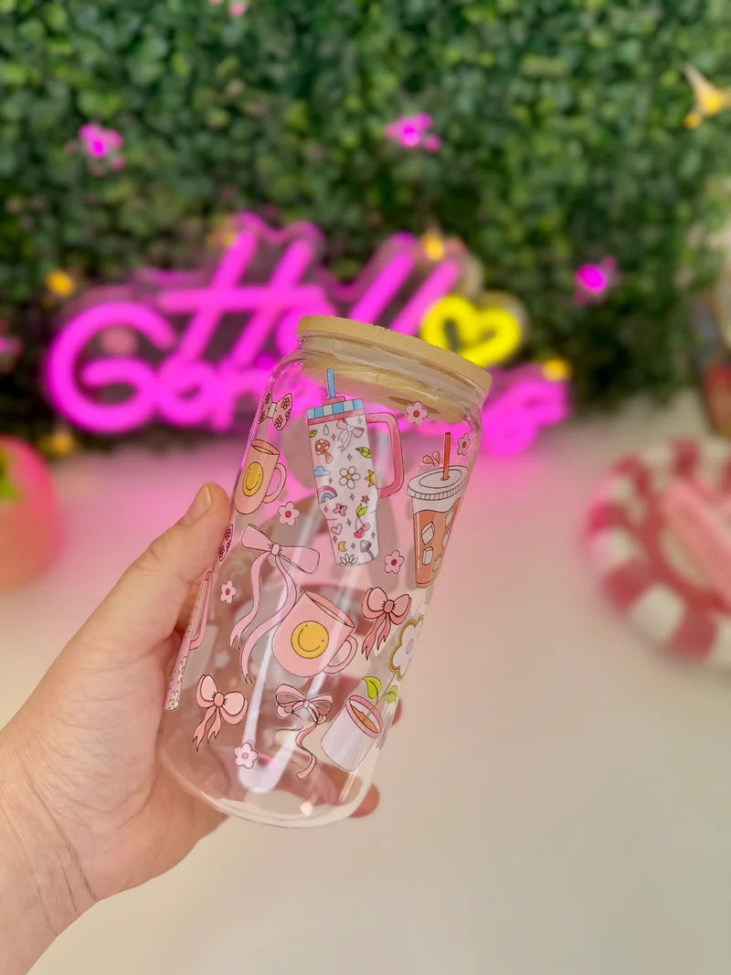 Drinkglas met rietje | Pink girly