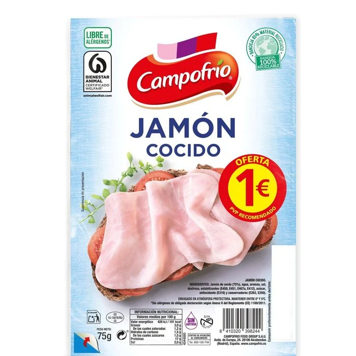 CAMPOFRÍO LONCHAS JAMÓN COCIDO 75 GR.