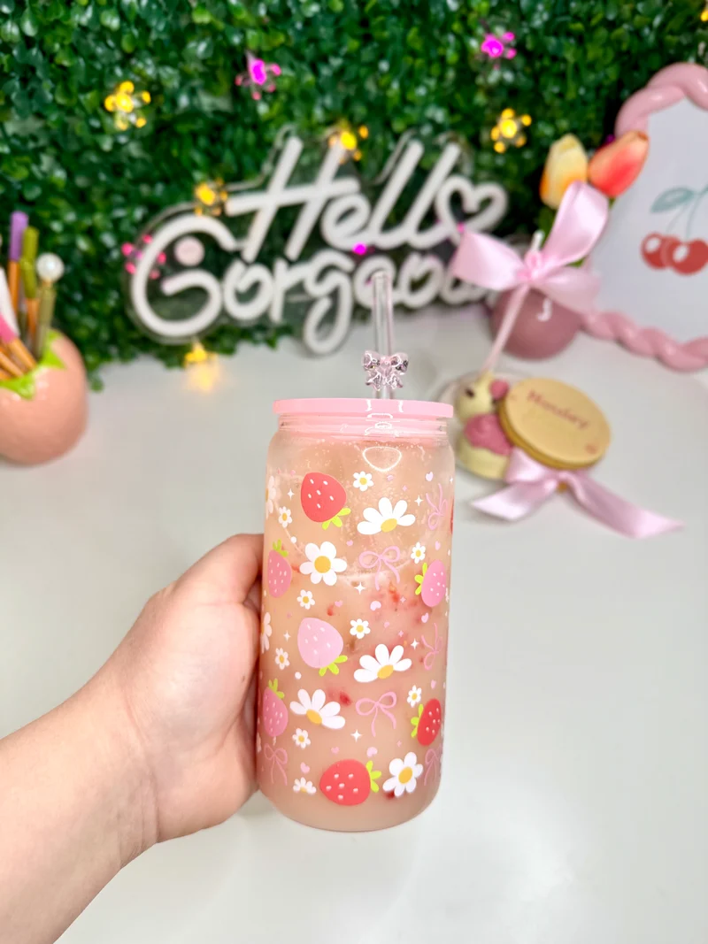 Drinkglas met rietje | Cute Strawberry