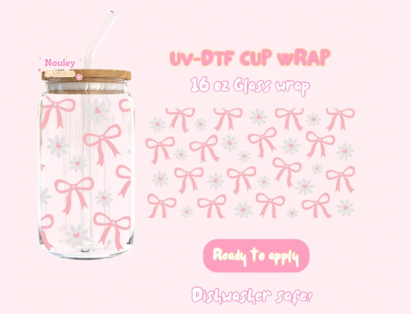 UV-DTF Cup wrap | Daisy cute bows
