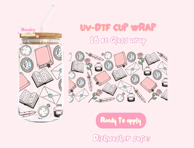 UV-DTF Cup wrap | Pink romance book lovers