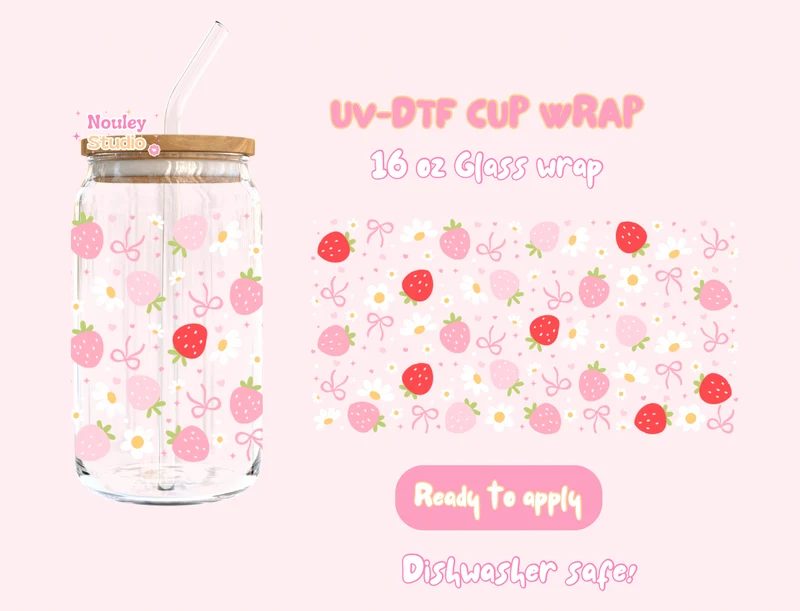 UV-DTF Cup wrap | Strawberry bow