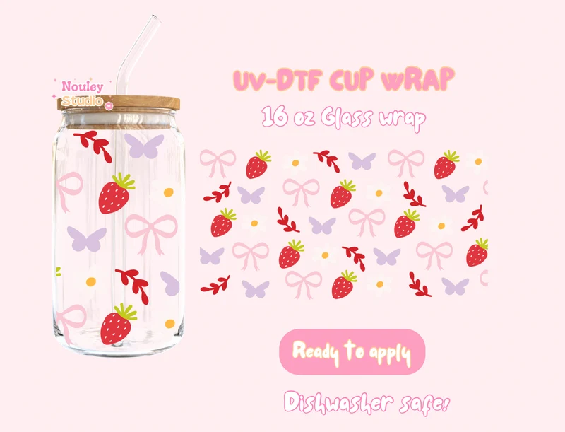 UV-DTF Cup wrap | Strawberry Butterfly