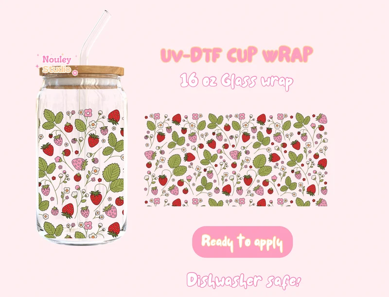 UV-DTF Cup wrap | Sweet Strawberry garden