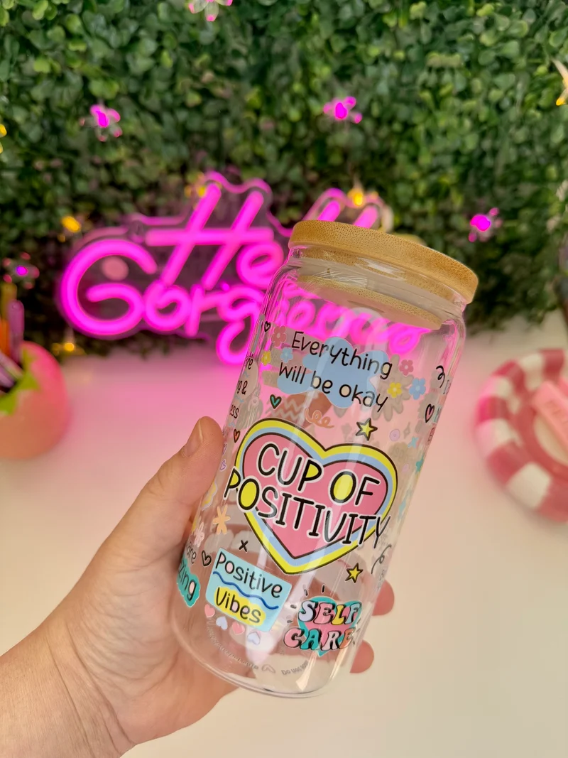 Drinkglas met rietje | positivity cup