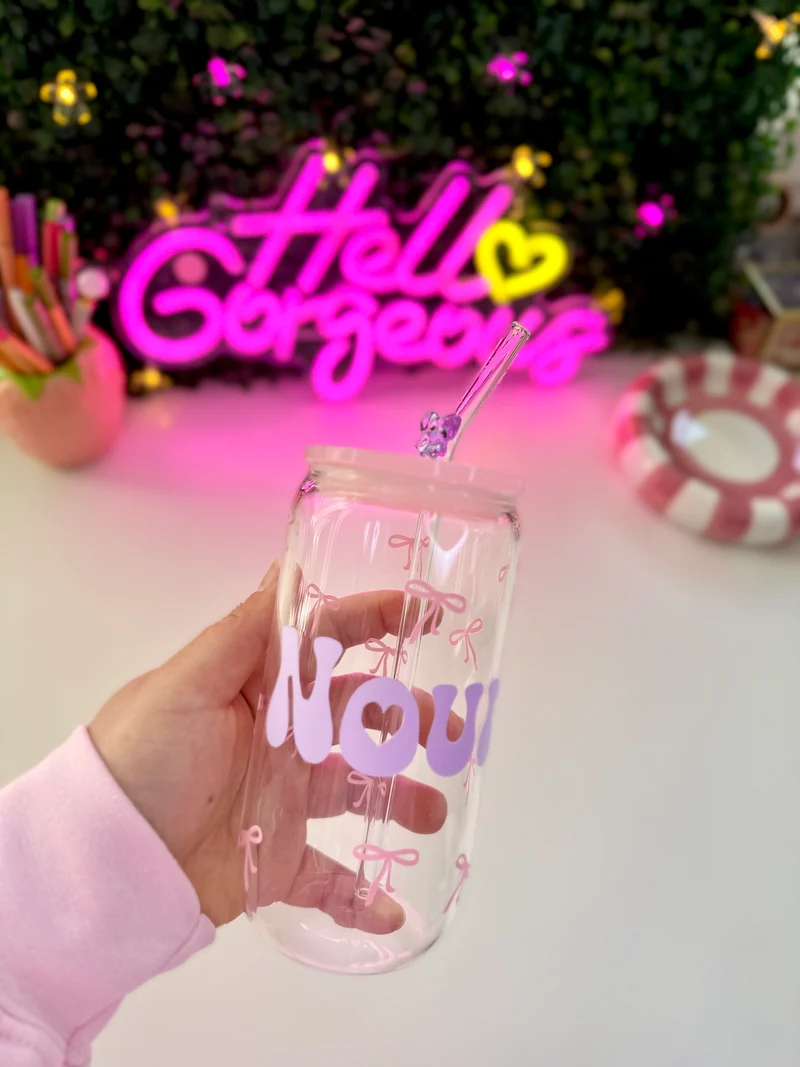 Drinkglas met rietje| Cute Bow 🎀 with name tumbler