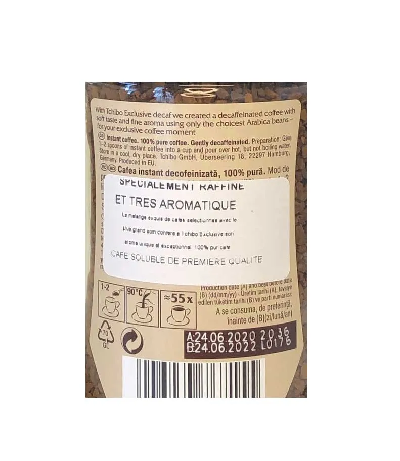 Tchibo Exclusive Instant Decaffeinated Coffee 100g