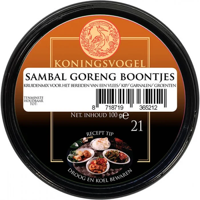 KONINGSVOGEL BOEMBOE SAMBAL GORENG BOONTJES 100 G.