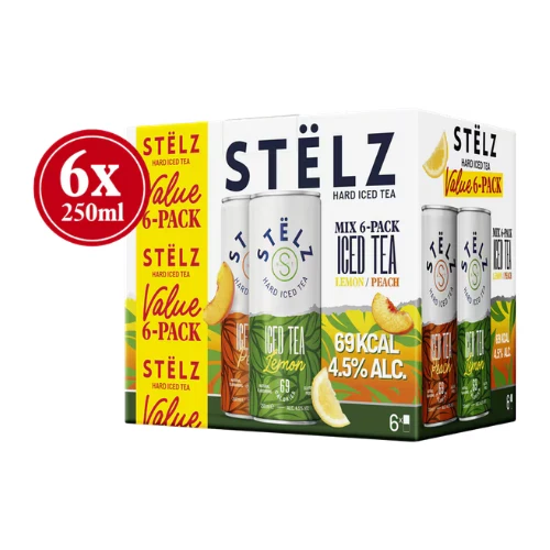 Stëlz hard iced tea lemon & peach mix 6x25 cl.