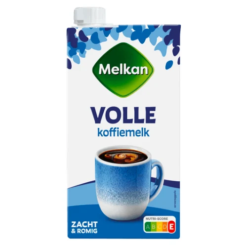 Melkan volle koffiemelk 7,5% vet 471 ml.