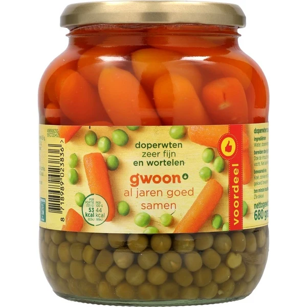 G'woon doperwt/wortel fijn pot 680 gr.