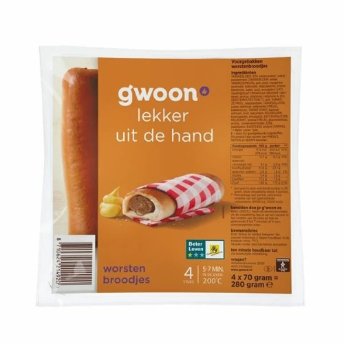 G'woon worstenbroodjes 4 st. 280 gr.