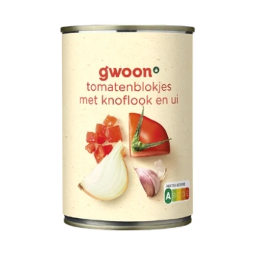 G'woon tomatenblokjes knoflook 400 gr