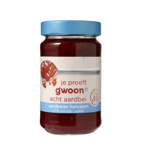 G'woon halvajam aardbei minder 320 gr.
