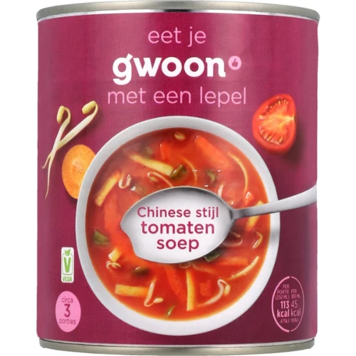 G'woon chinese tomatensoep blik 800 ml.